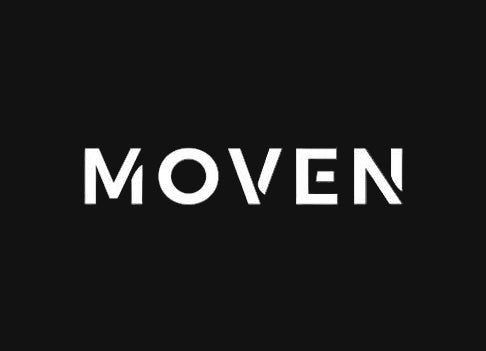White 'MOVEN' logo on a black background